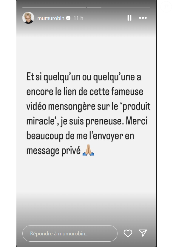 La comédienne dénonce l'utilisation de son image par l'intelligence artificielle dans le seul but de promouvoir des produits sans son accord. 

Story Muriel Robin