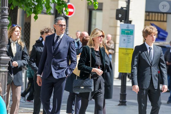 Yasmine Lavoine, Roschdy Zem, sa compagne Sarah Poniatowski (Lavoine), Roman Lavoine -  Arrivées aux obsèques du prince Jean-Stanislas Poniatowski en l'Eglise polonaise à Paris, France, le 29 avril 2024. © Jacovides-Moreau/Bestimage