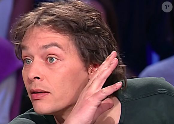 Ari Boulogne (né Christian Aaron Paffgen, fils illégitime d'Alain Delon) dans l'émission "Tout le monde en parle" d'Ardisson en 2001. 
© Capture TV France 2 via Bestimage