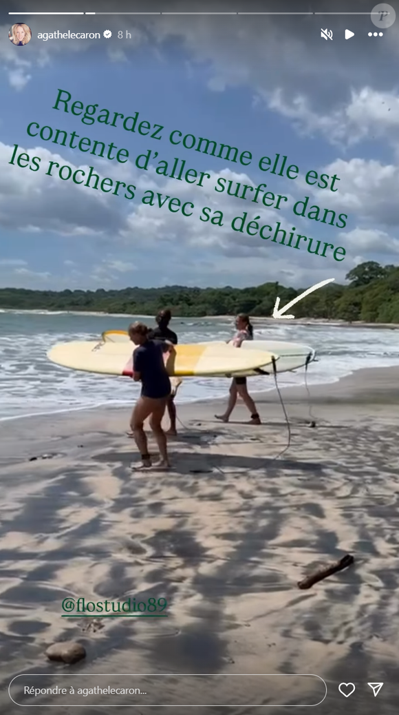 Heureusement qu’elle peut compter sur la présence de son mari durant ses vacances qui ne sont pas de tout repos. Elle s'est déjà blessée à deux reprises en faisant du surf.

Agathe Lecaron en vacances en Amérique du Sud le 9 août 2025 © Instagram