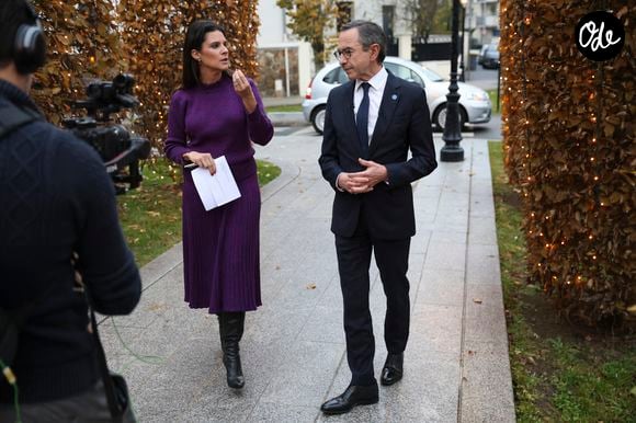 Apolline de Malherbe interviewe Bruno Retailleau lors du tournage de l'émission En Campagne de BFMTV à Bry-sur-Marne en banlieue parisienne, France le 6 novembre 2025. Photo by Jeremy Paoloni/ABACAPRESS.COM
