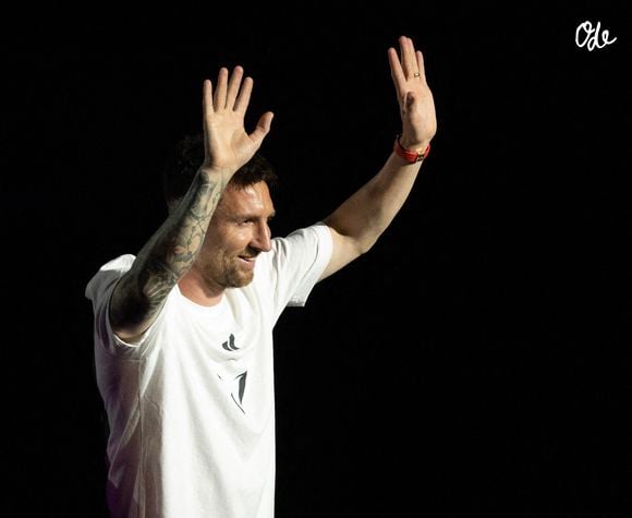 Lionel Messi a été accueilli au sein de l'Inter Miami CF par Jorge Mas, propriétaire et directeur général du club, lors de la cérémonie de présentation qui s'est déroulée au DRV Pink Stadium de Fort Lauderdale, en Floride, aux États-Unis, le dimanche 16 juillet 2023. Photo de Gary I Rothstein/UPI/ABACAPRESS.COM