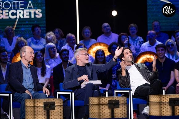 Exclusif - Laurent Ruquier, Philippe Geluck, Max Boublil lors de l'enregistrement de l'émission "La Boîte à secrets", présentée par F.Bollaert et diffusée le 16 octobre sur France 3, à Paris, France, le 29 septembre 2026. © Cyril Moreau/Bestimage